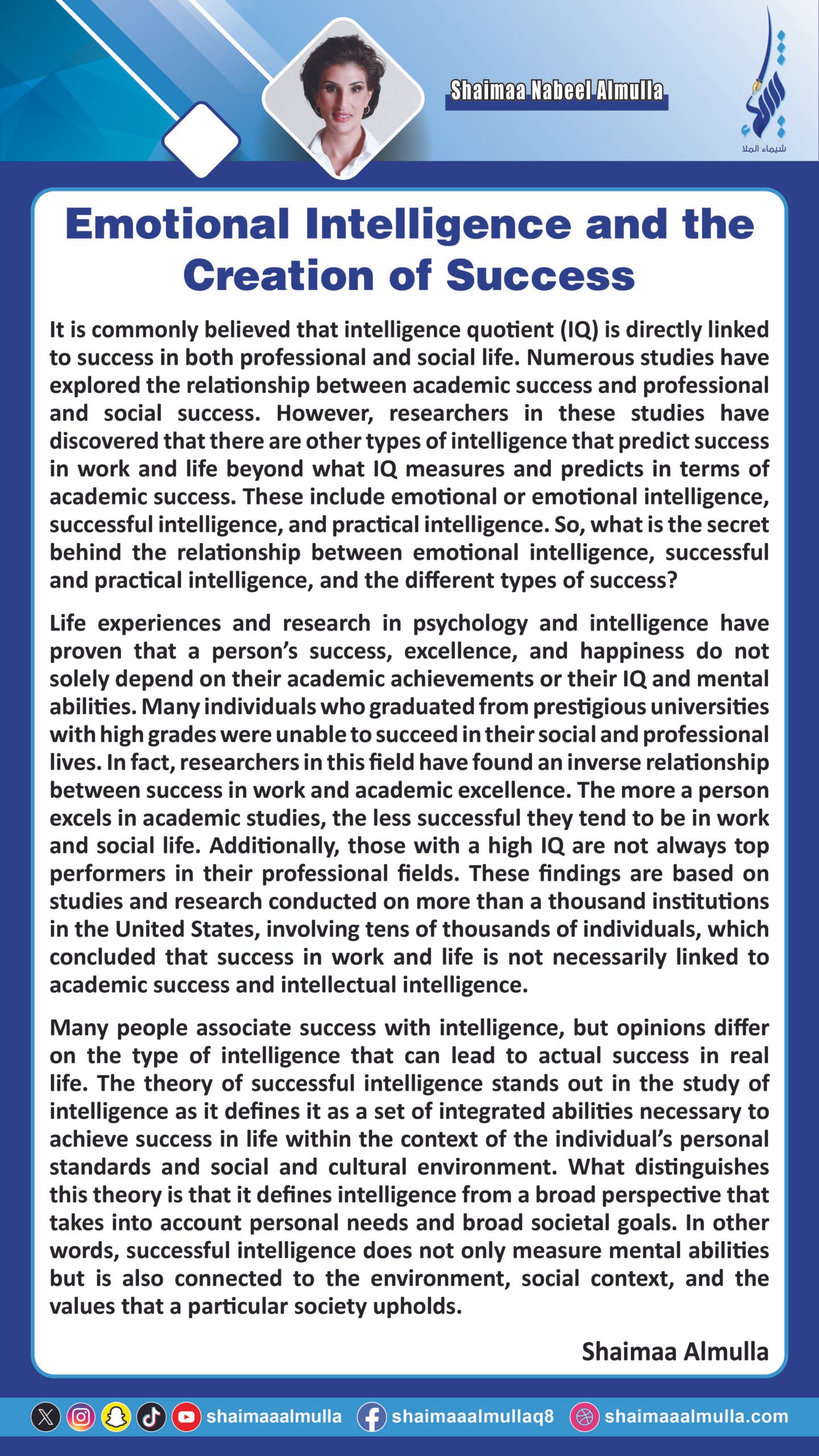 Emotional Intelligence and the Creation of Success