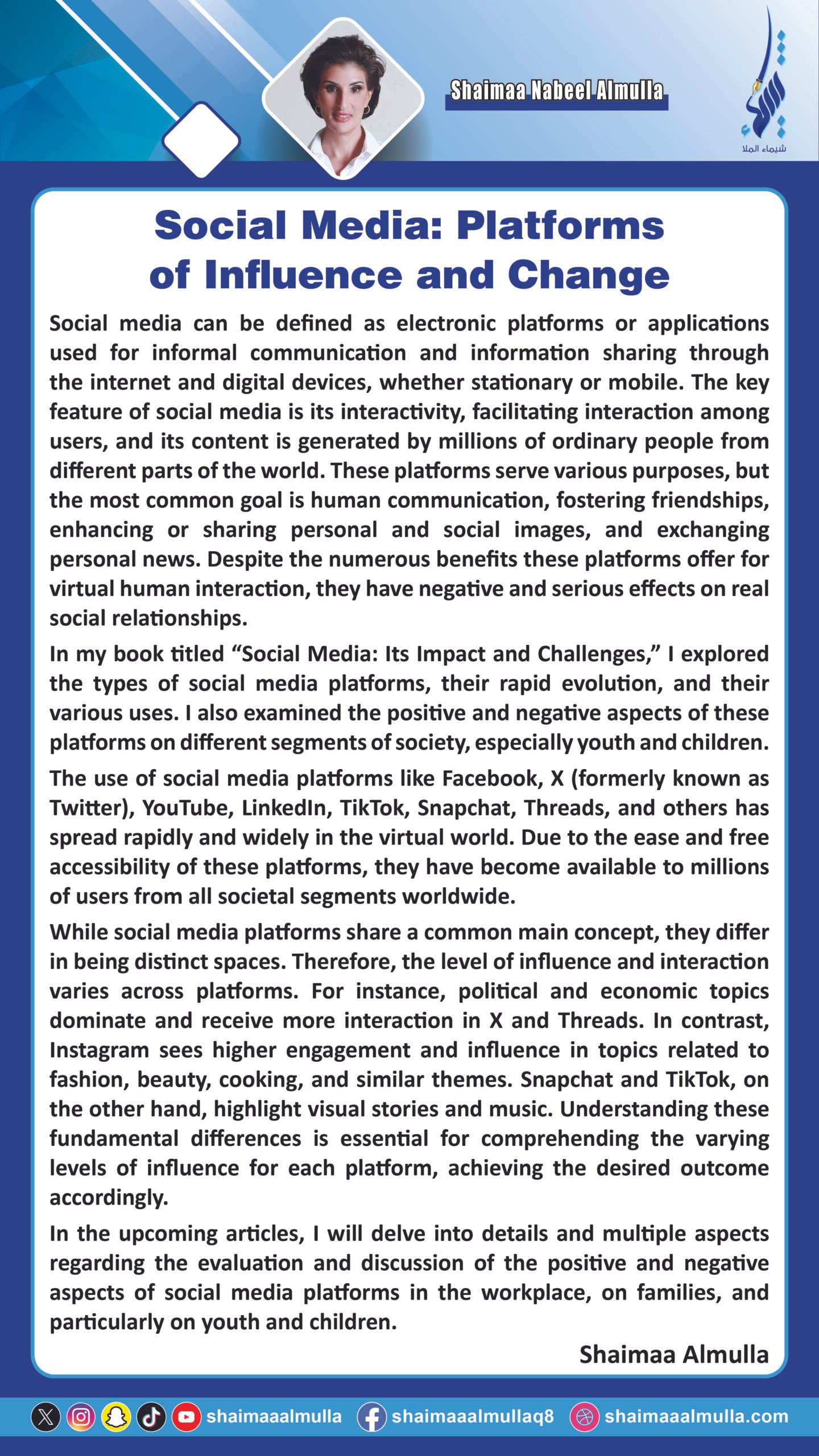 Social Media: Platforms of Influence and Change