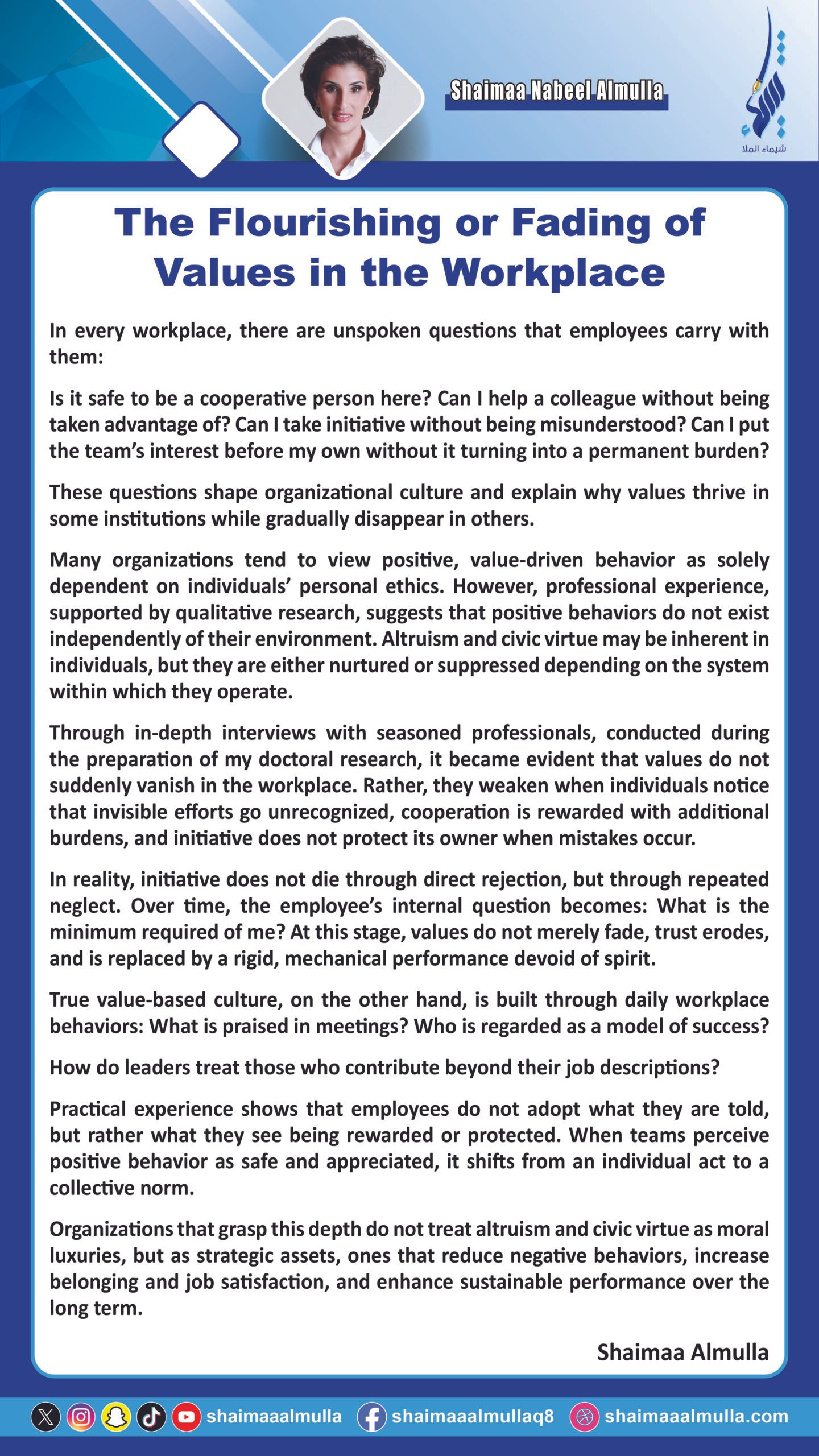The Flourishing or Fading of Values in the Workplace